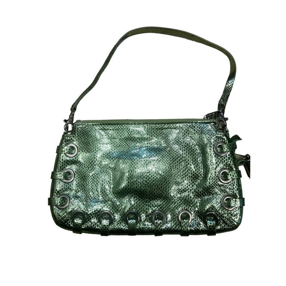 Michael Kors Astor Grommet Women's Lime Green Snakeskin Leather Clutch Handbag - Picture 1 of 7